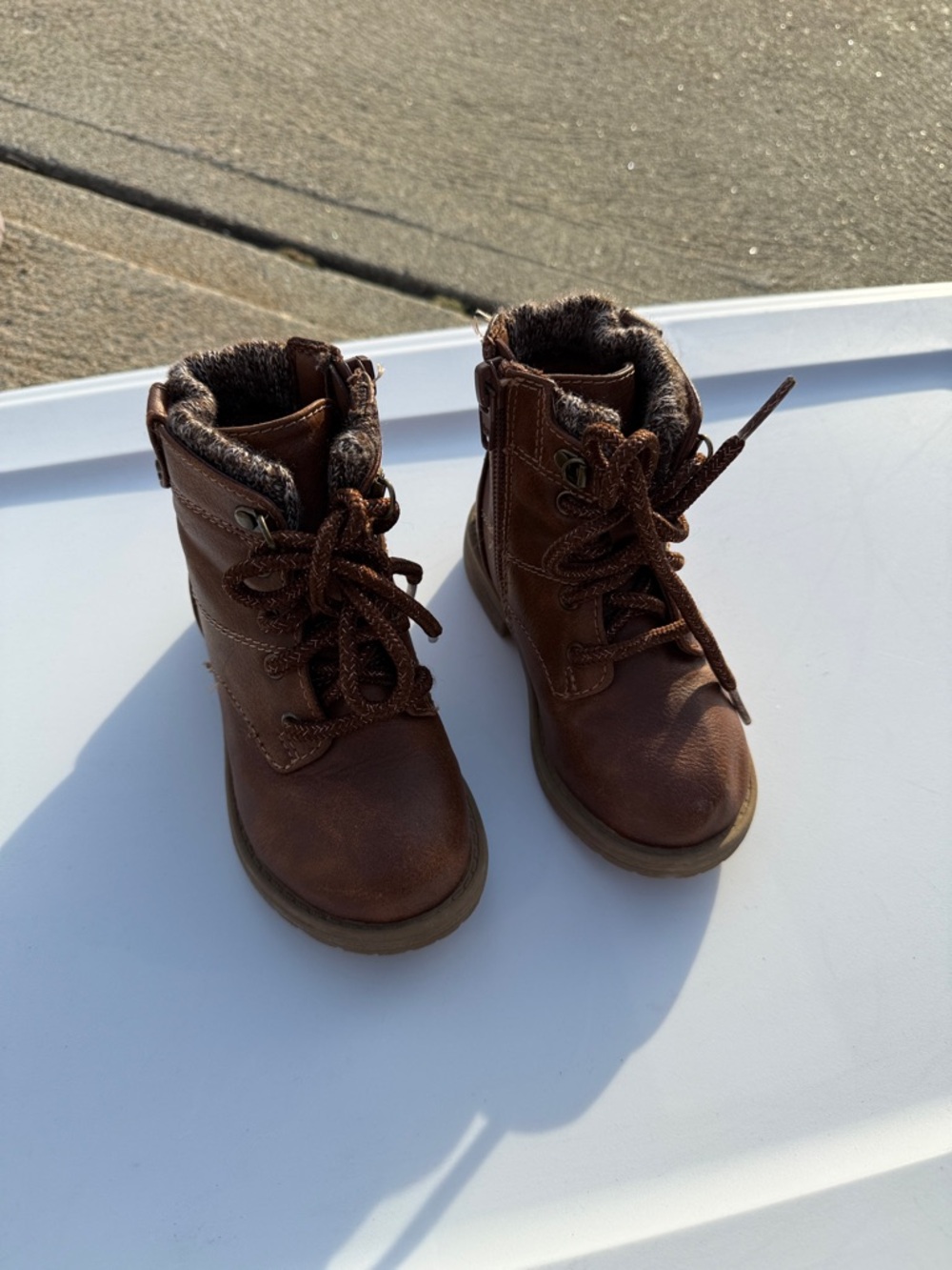 wonder nation Brown Lace-Up Kids Winter Boots with Faux Fur